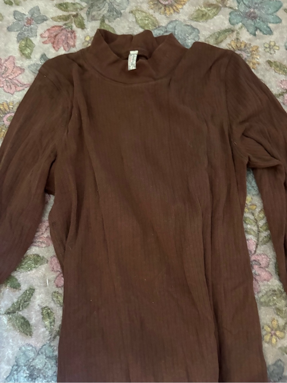 Free People Ribbed Brown Mock Neck Long Sleeve